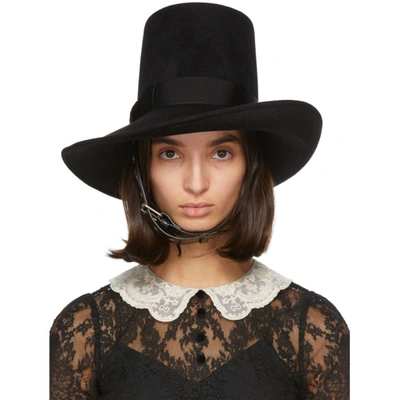 Shop Gucci Black Asymmetric Fedora In 1060 Black/