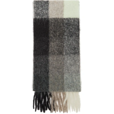 Shop Acne Studios Green And Grey Check Scarf In Green/grey/