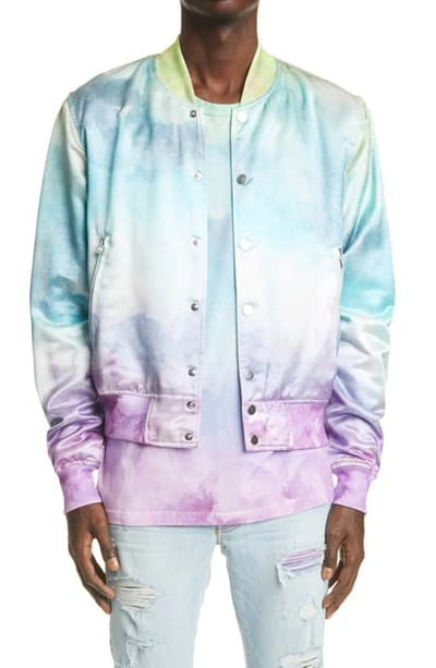 Shop Amiri Watercolor Satin Bomber Jacket In Multi Color