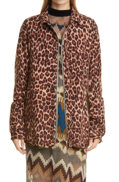 Shop Sacai Leopard Shrivel Shirt In Brown