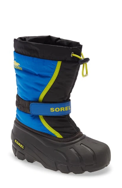 Shop Sorel Flurry Weather Resistant Snow Boot In Black/ Super Blue Multi