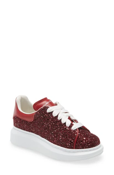 Shop Alexander Mcqueen Oversized Glitter Platform Sneaker In Carnal Flow/ Red