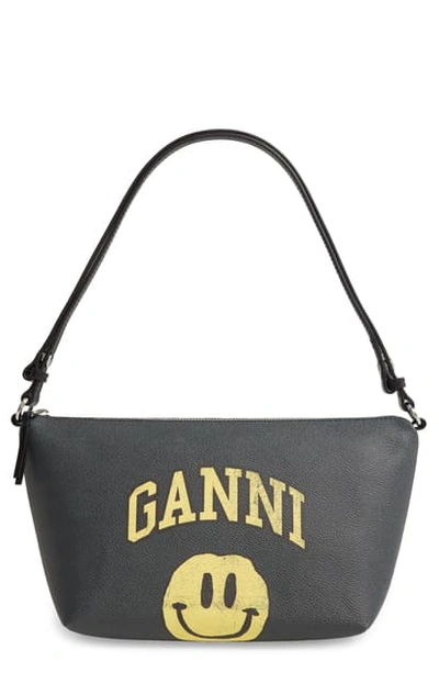 Shop Ganni Smiley Coated Canvas Shoulder Bag In Phantom