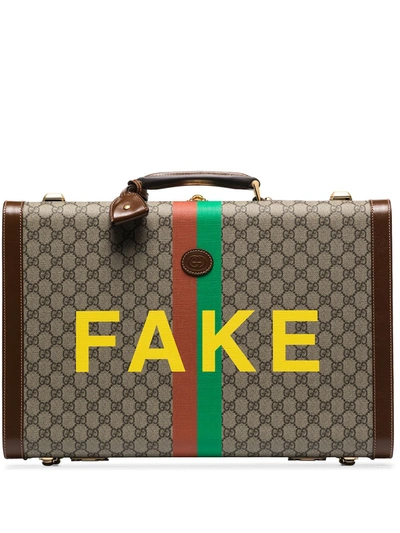 Shop Gucci Fake/not Medium Suitcase In Brown