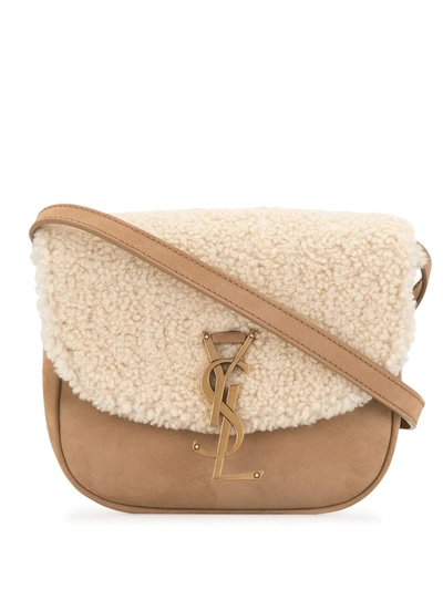 Shop Saint Laurent Shearling Shoulder Bag In Brown