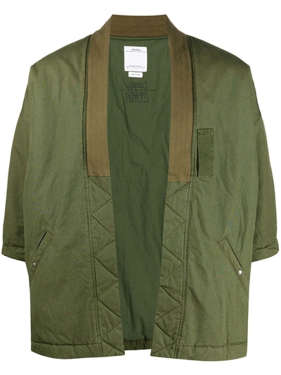 Shop Visvim Open-front Short-sleeve Jacket In Green