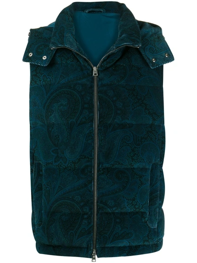 Shop Etro Paisley Print Hooded Gilet In Blue