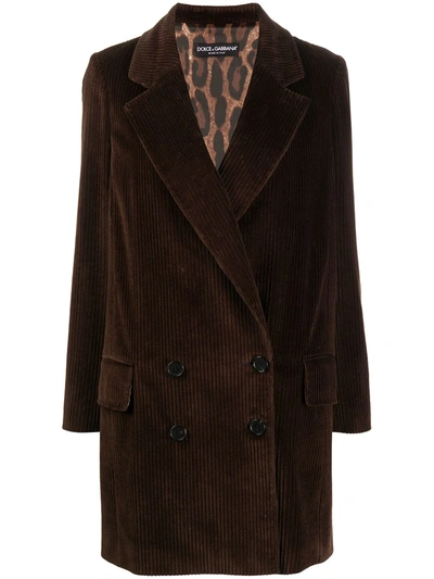 Shop Dolce & Gabbana Long Corduroy Double-breasted Blazer In Brown