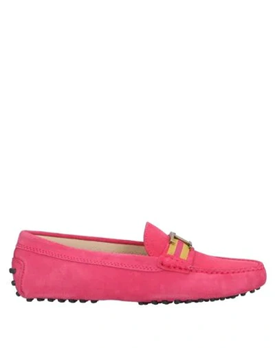 Shop Tod's Woman Loafers Fuchsia Size 7.5 Soft Leather In Pink