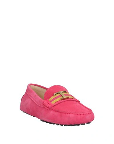 Shop Tod's Woman Loafers Fuchsia Size 7.5 Soft Leather In Pink