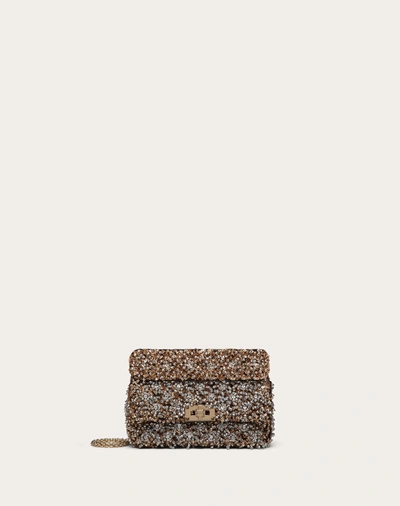 Shop Valentino Garavani Small Rockstud Spike Bag With Embroidered Beads And Sequins In Sahara