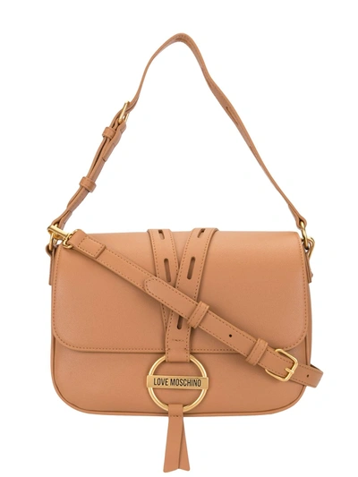 Shop Love Moschino Pin Logo Shoulder Bag In Brown