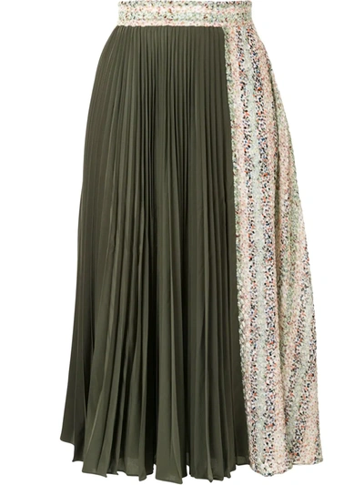 Shop Jw Anderson Contrast-panel Pleated Midi-skirt In Green