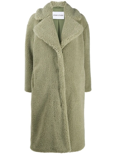 Shop Stand Studio Long Faux Fur Coat In Green