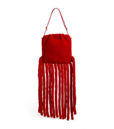 Shop Bottega Veneta The Shearling Fringe Pouch Bag