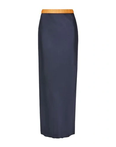 Shop Helmut Lang Long Skirts In Dark Blue