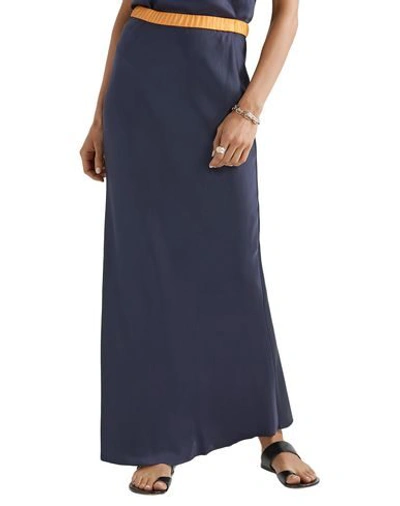 Shop Helmut Lang Long Skirts In Dark Blue