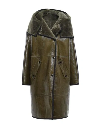 Shop Yves Salomon Coat In Military Green