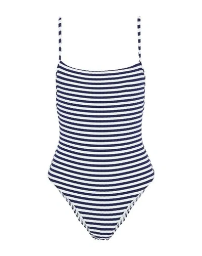 Shop Solid & Striped One-piece Swimsuits In Dark Blue