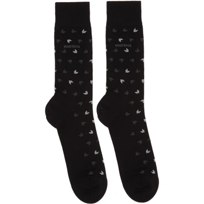 Shop Hugo Boss Boss Two-pack Black All Over Logo Socks In 001 Black