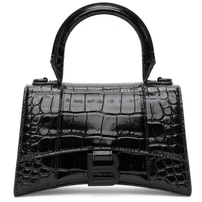 Shop Balenciaga Black Croc Xs Hourglass Bag In 1000 Black