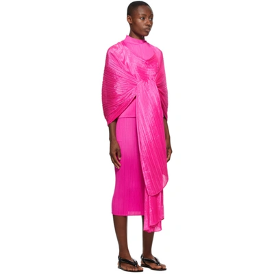 Shop Issey Miyake Pleats Please  Pink Madame-t Knit Stole Scarf In 22 Pink