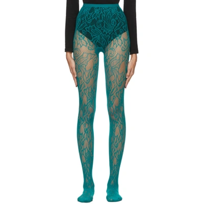 Shop Dries Van Noten Blue Fogal Edition Lace Tights In 508 Petrol