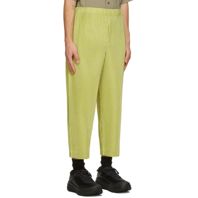 Shop Issey Miyake Homme Plisse  Yellow Gingham Hologram Trousers In 52 Yellow