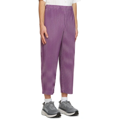 Shop Issey Miyake Homme Plisse  Purple Gingham Hologram Trousers In 82 Purple