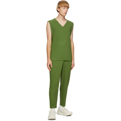Shop Issey Miyake Homme Plisse  Green Colorful Pleats Tank Top In 60 Olivegrn