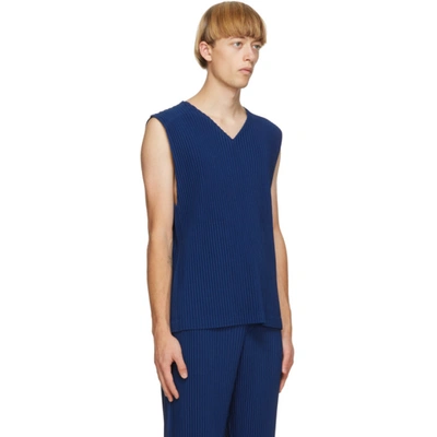 Shop Issey Miyake Homme Plisse  Blue Colorful Pleats Tank Top In 73 Deepblue