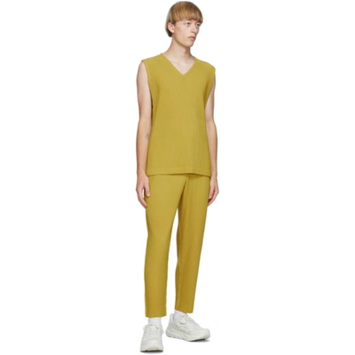 Shop Issey Miyake Homme Plisse  Yellow Colorful Pleats Trousers In 53 Yellow