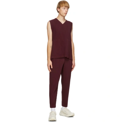 Shop Issey Miyake Burgundy Colorful Pleats Trousers In 83 Wine