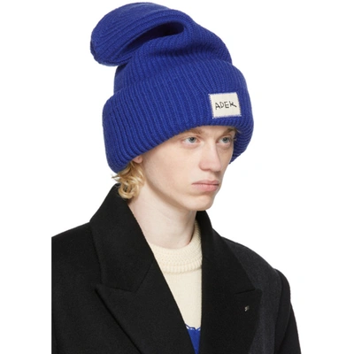 Shop Ader Error Blue Crumple Logo Beanie