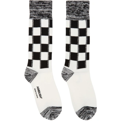 Shop Ambush Black & White Long Check Socks