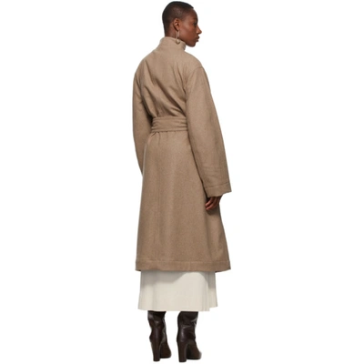 Shop Lemaire Beige Wool Wrapover Coat In 230 Beige