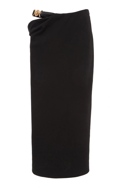 Shop Versace Women's Cutout Linen-blend Medusa Skirt In Black