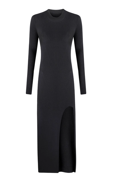 Shop Anna October Jerry Long Sleeve Knit Midi Dress In Black