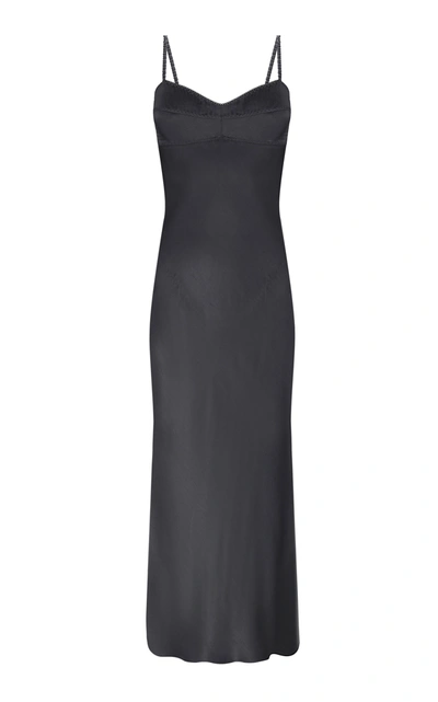 Shop Anna October Waterlily Sleeveless Satin Midi Dress In Black