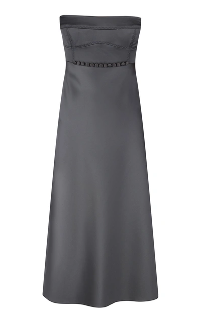 Shop Anna October Mira Strapless Satin Midi Dress In Black