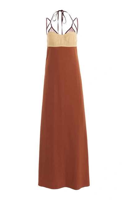 Shop Victoria Beckham Women's Double-layer Cami Twill Maxi Dress In Brown