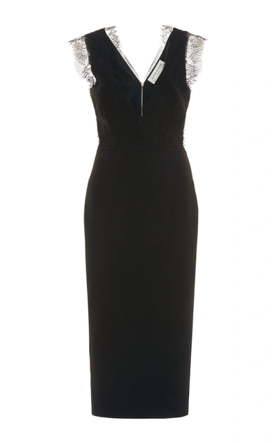 Shop Victoria Beckham Women's Bonded Crepe Lace Detail Midi Dress In Black