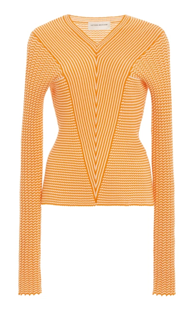 Shop Victoria Beckham Mini Striped Cotton V-neck Top In Orange