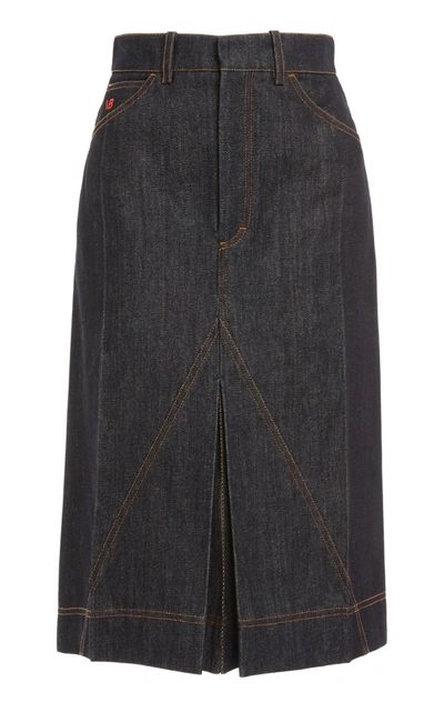 Shop Victoria Beckham A-line Denim Midi Skirt In Dark Wash
