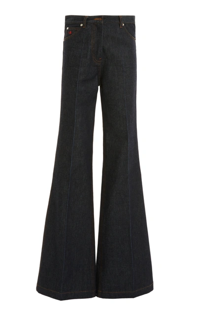 Shop Victoria Beckham Women's High-waisted Wide-leg Jeans In Dark Wash