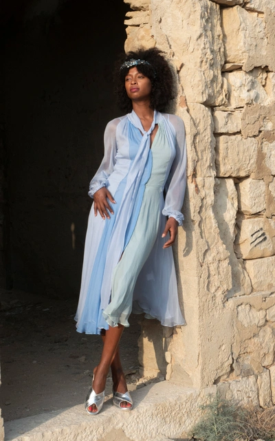 Shop Luisa Beccaria Multi-tonal Silk-chiffon Dress In Blue