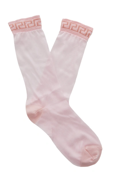 Shop Versace Women's Knit-trimmed Sheer Tulle Socks In Pink