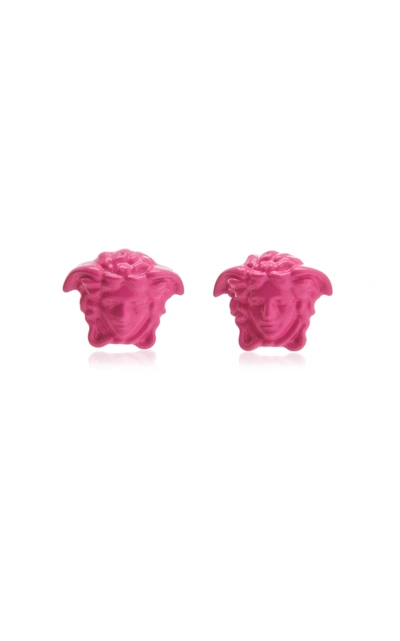 Shop Versace Medusa Painted Stud Earrings In Pink