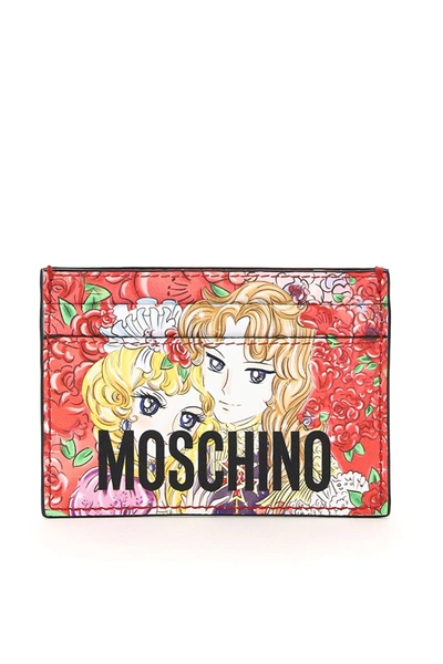 Shop Moschino Marie Antoinette Leather Card Holder Lady Oscar Print In Fantasia V Unica (red)