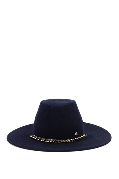 Shop Maison Michel Kyra Fedora Hat With Chain In Navy (blue)